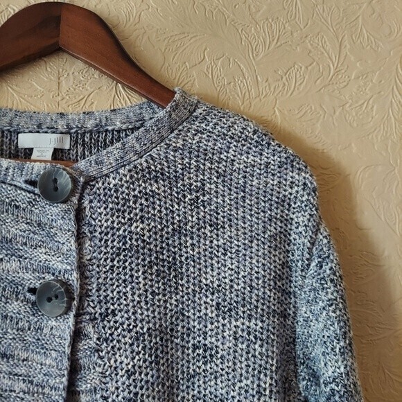 J. Jill Marled Knit Cardigan Sweater Cotton Blue Long Line Sz Small - Picture 2 of 9